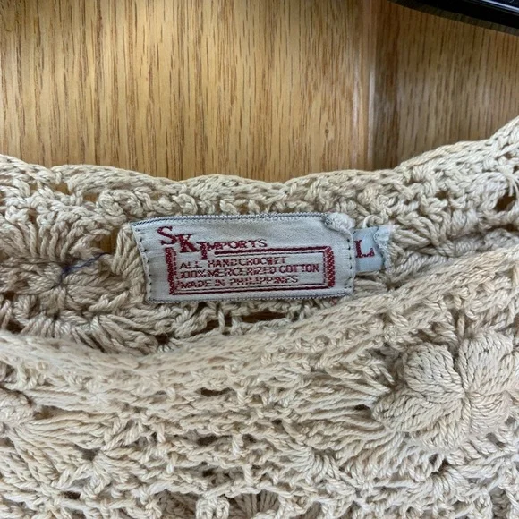 Vintage SK Imports Hand Crocheted Cream Sweater 3/4 Sleeves Floral Design Size L - Picture 4 of 4